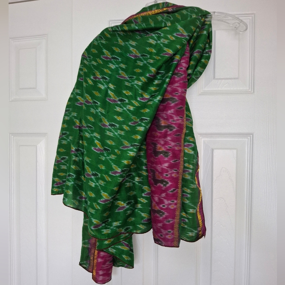 100% Silk Green and Pink Women's Scarf Or Dupatta Made In India